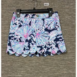 Lilly Pulitzer Colette Skort Shorts Deep Sea Navy Womens Size 2 Cotton